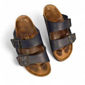 Navy leather Birkenstock Arizona sandals